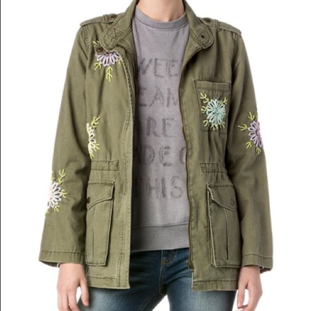 MISS ME: Floral Embroidered Military Jacket - Size Small